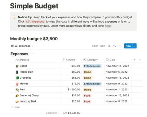 Budgeting Template Notion