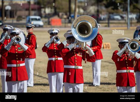 A bugle player in a ceremonial uniform, playing at a military funeral