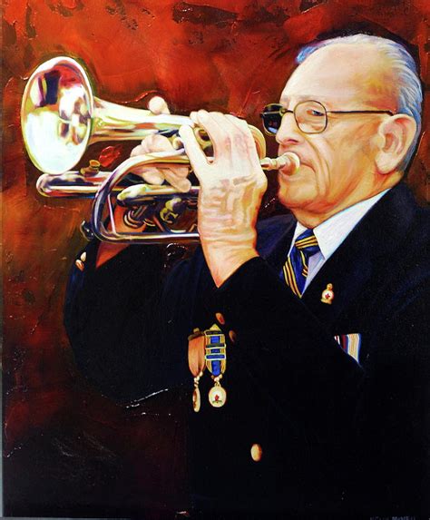 A close-up portrait of a bugle player