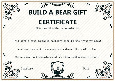 A sample Build-A-Bear certificate featuring a bear with a crown