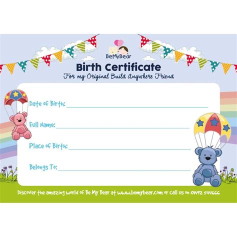 A sample Build-A-Bear certificate featuring a bear with a star