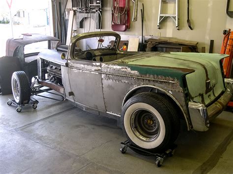 A hot rod in the process of being built