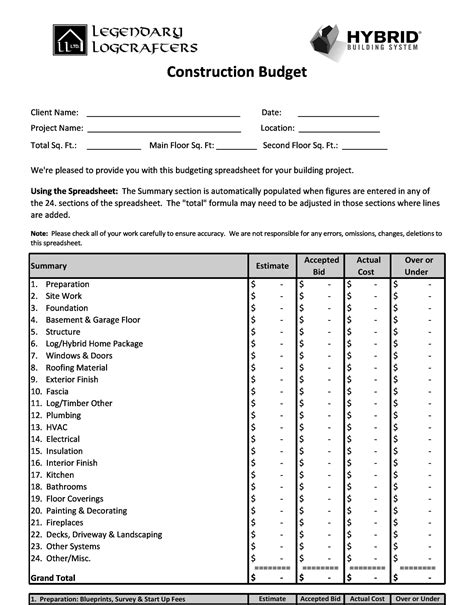 Building Estimate Template