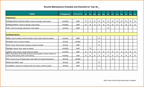 Building Maintenance Schedule Template Excel Example