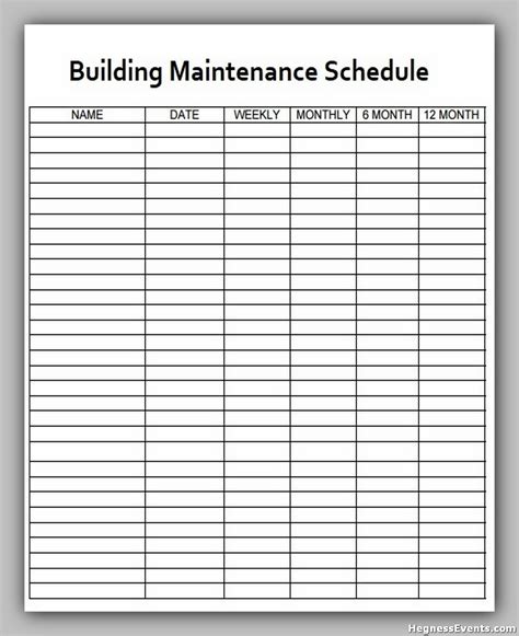 Building Maintenance Schedule Template Word Example