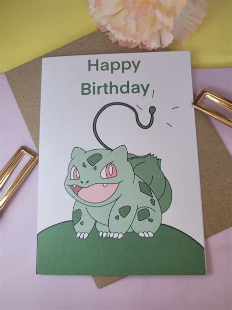 A free printable Bulbasaur birthday card design