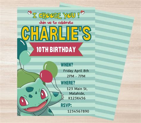 Bulbasaur's Garden Party Invitation Template