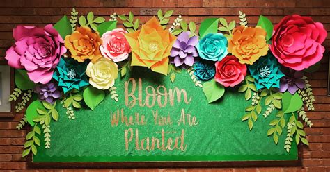 Photo of a colorful flower-themed bulletin board