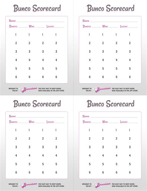 Bunco Score Card Template Ideas