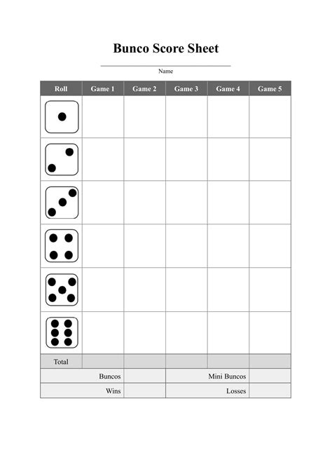 Bunco Score Card Template Word