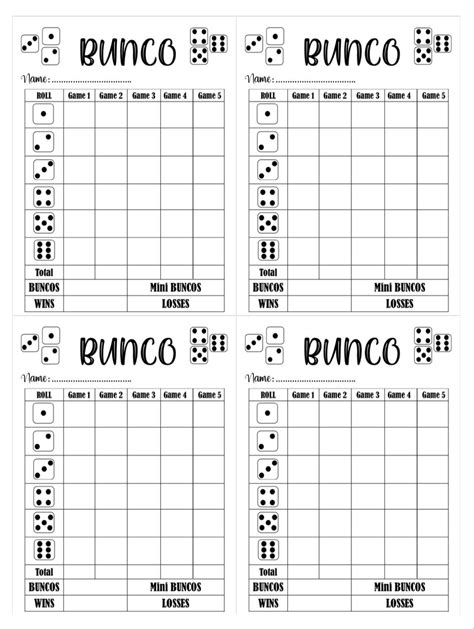 Bunco Score Cards Template Excel