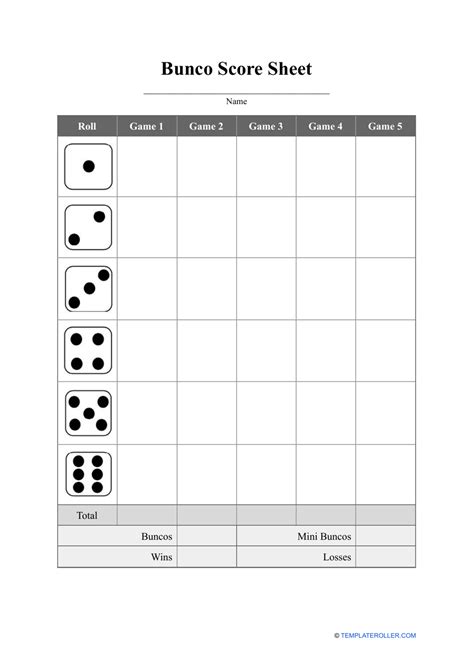 Bunco Score Sheet PDF Template