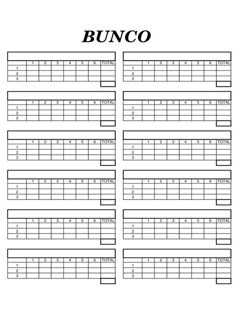 Bunco Score Sheets Excel