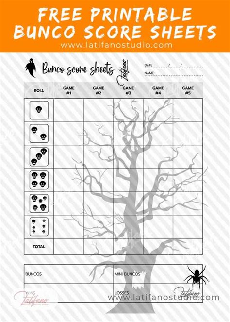 Bunco Score Sheets for Halloween