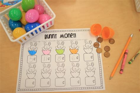 Bunny money activities for kids