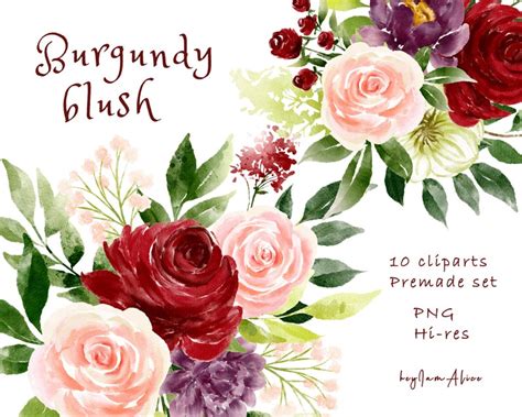 Burgundy blush watercolor wedding invitation template