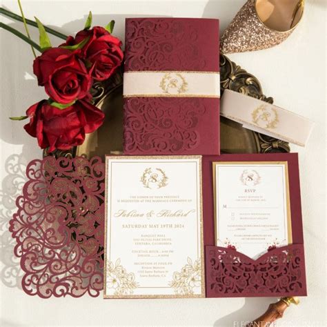 Burgundy gold foil wedding invitation template