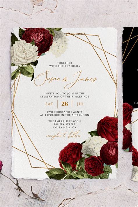 Burgundy wedding invitation template 2