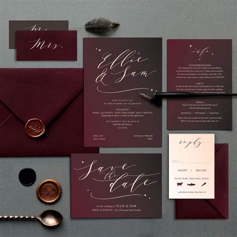 Burgundy wedding invitation template 5