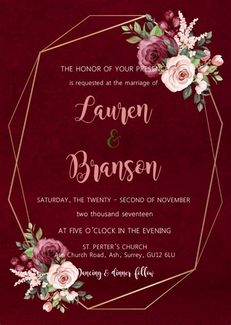 Burgundy wedding invitation template 9