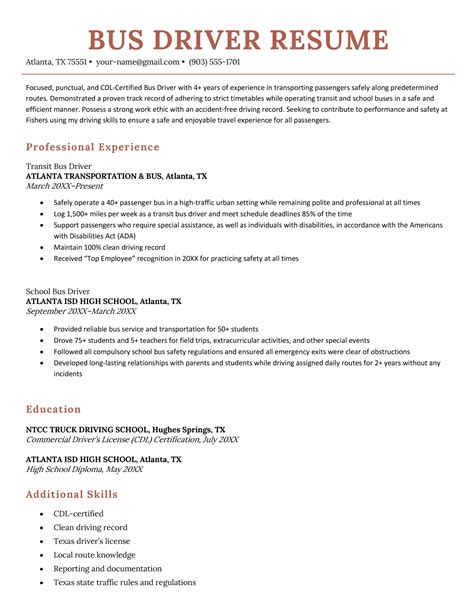 Bus Driver Resume Certifications