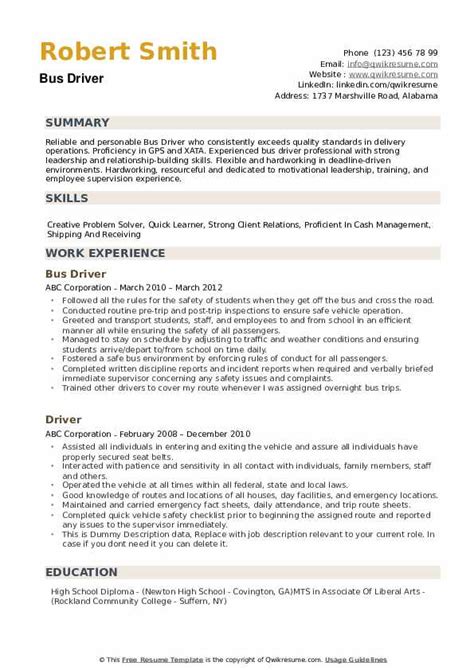 Bus Driver Resume Skills