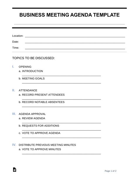 Business Agenda Template