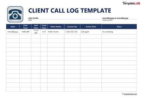 Business Call Log Template