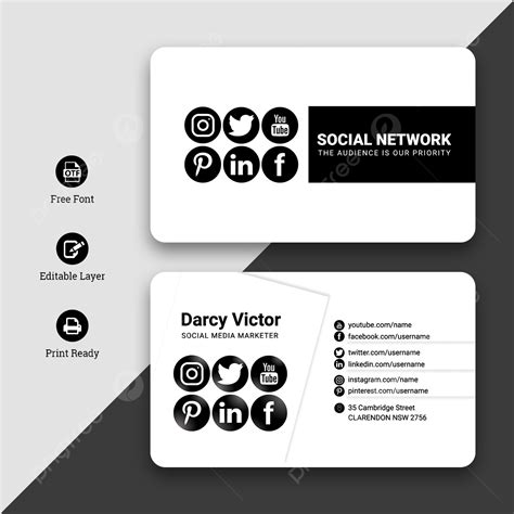 Business Card Template with Social Media Example