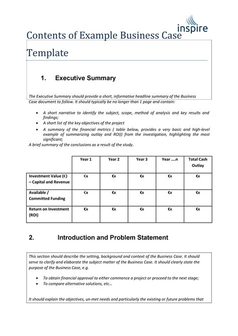 Business Case Template Example PDF