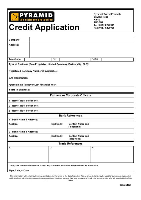 Business Credit Application Template Ideas