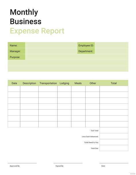 Business expense report template