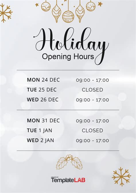 Business Hours Template with Holidays