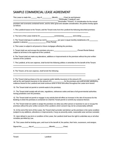 Business lease template example