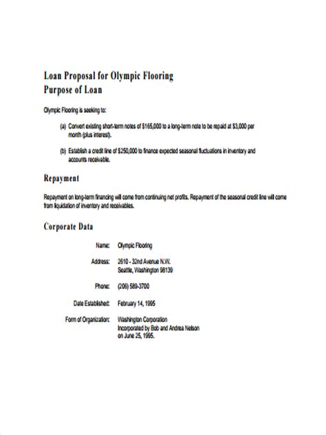 Business Loan Proposal Template Structure Example