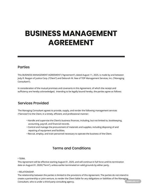 Business Management Agreement Template Word