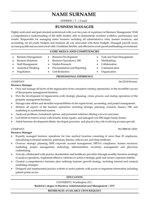 Business Manager Resume Template