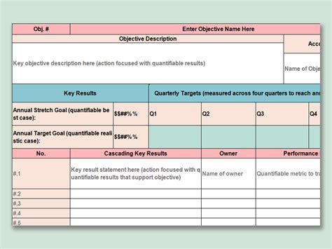 Business Objectives Excel Template