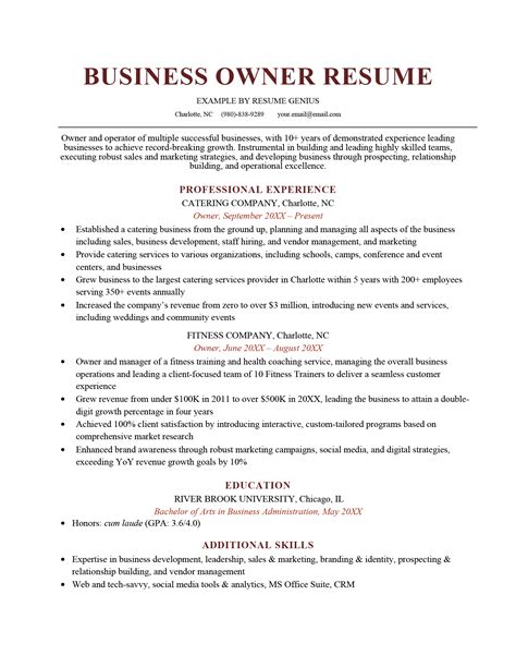 Business Owner Resume Example