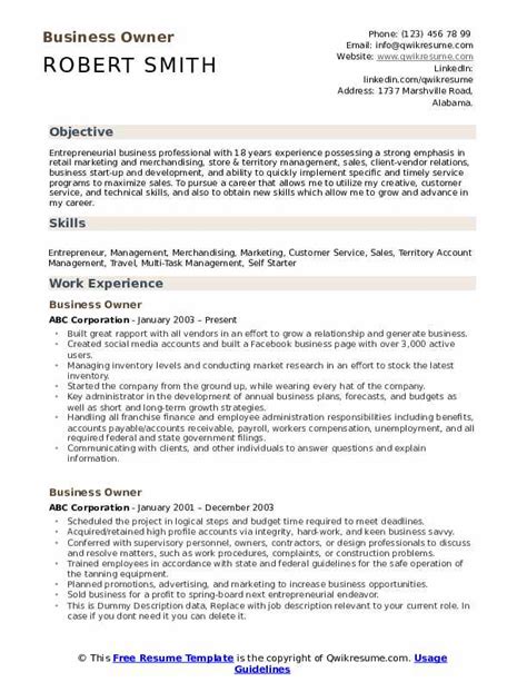 Business Owner Resume Template Word