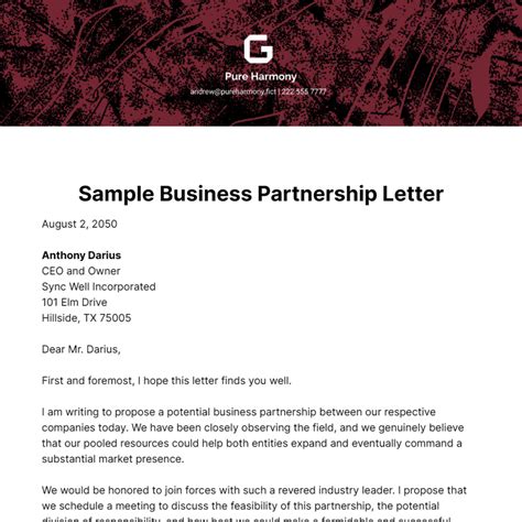 Business Partnership Letter Template