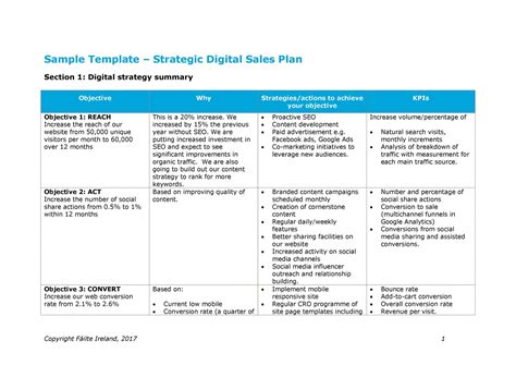 Business Plan Sales Template