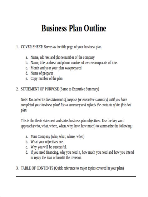 Business Plan Template Outline