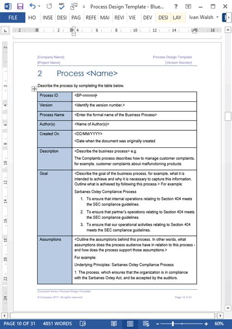 Example of business process template