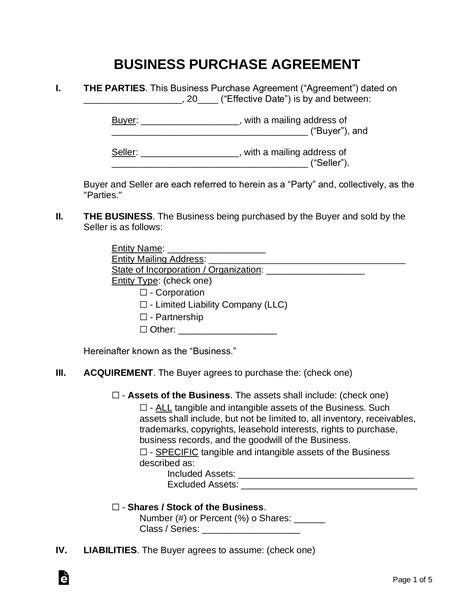 Business Purchase Agreement Template