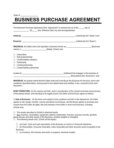 Business Purchase Agreement Template in Word