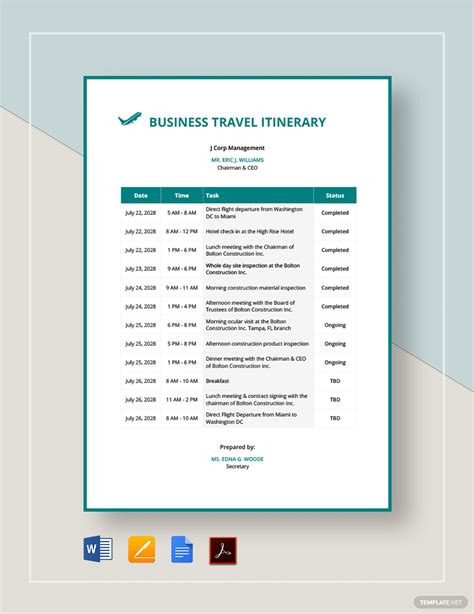 Business travel itinerary template