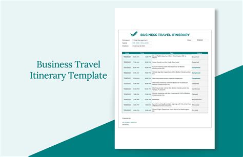 Business Travel Itinerary Template Excel