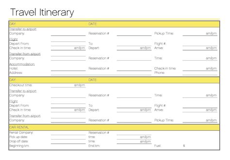 Business Travel Itinerary Template Excel Example