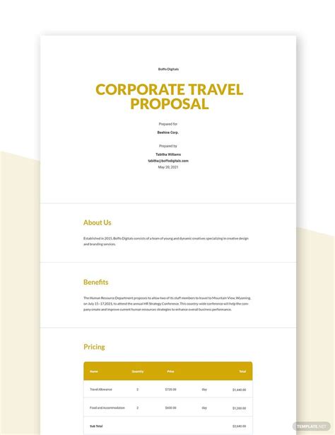 Business Travel Proposal Template Example